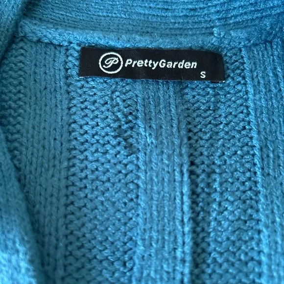 Cable Knit Long Cardigan Sweater Pretty Garden Teal - Picture 4 of 5